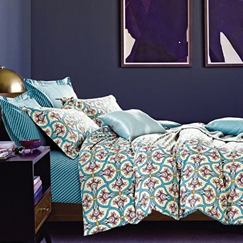 Maximize YFP-125 4-Piece Bed Sheet Set, 100% Pure Cotton with 200 Thread Count, Twill Woven, Printed Paisley Patterns, Wrinkle, Fade & Stain Resistant, King Size