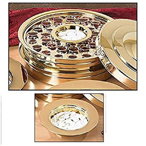Brass Finish Communion Tray w/ Center Bread Plate & Stacking Bread Plate