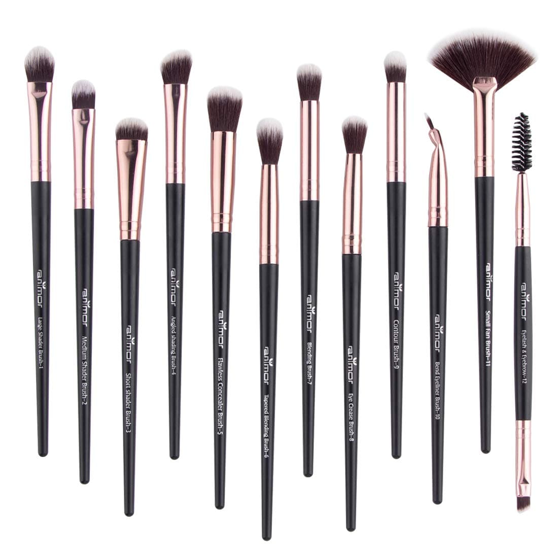 Anmor Brush Sets-12 PCs Makeup Brushes for Foundation Eyeshadow Blending Face Powder Blush Concealers Brush Kit (Black)