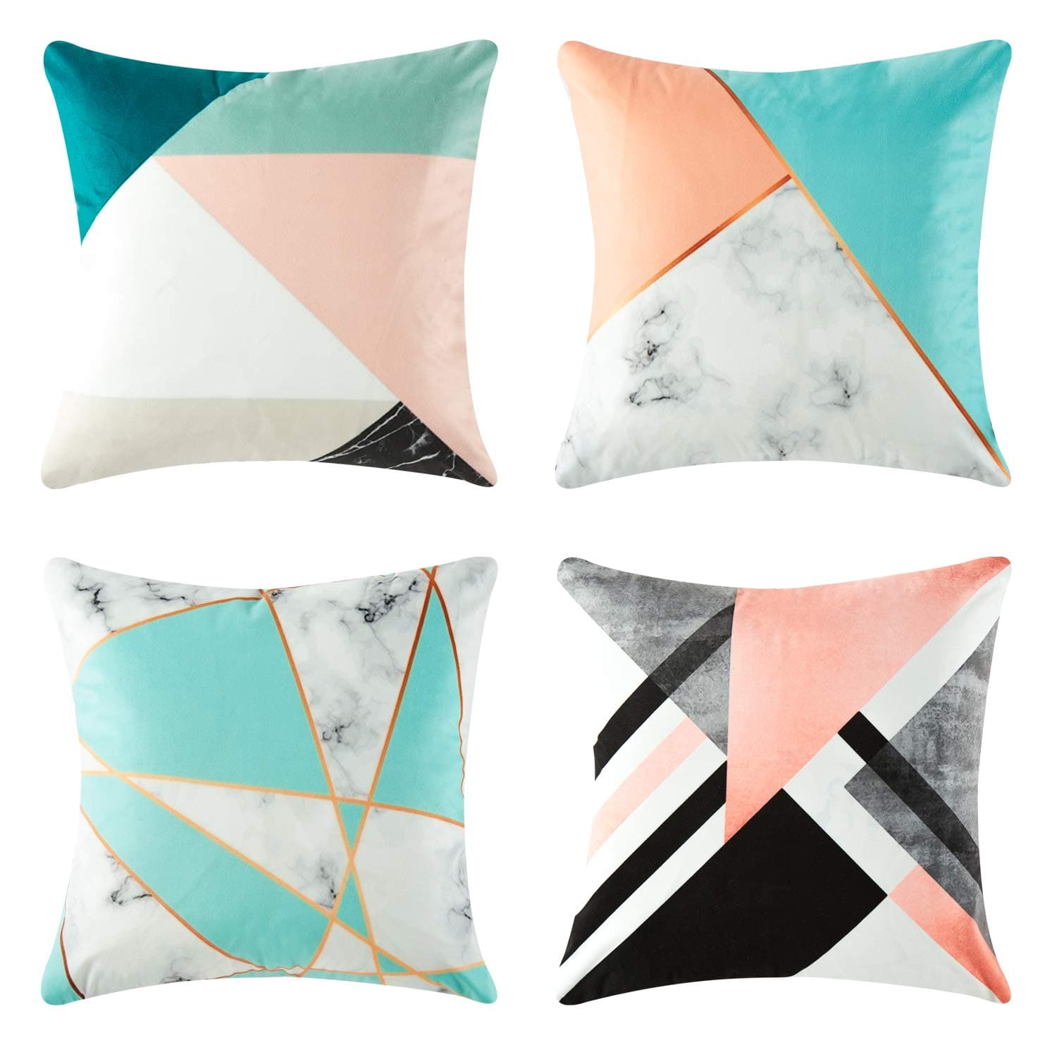 Topfinel Microfibre Pillowcases with Irregular Geometric Marble Patterns Throw Pillows for Sofa Terrace Cushion Covers 18x18 Inch 45cmx45cm Set of 4 Blue and Orange