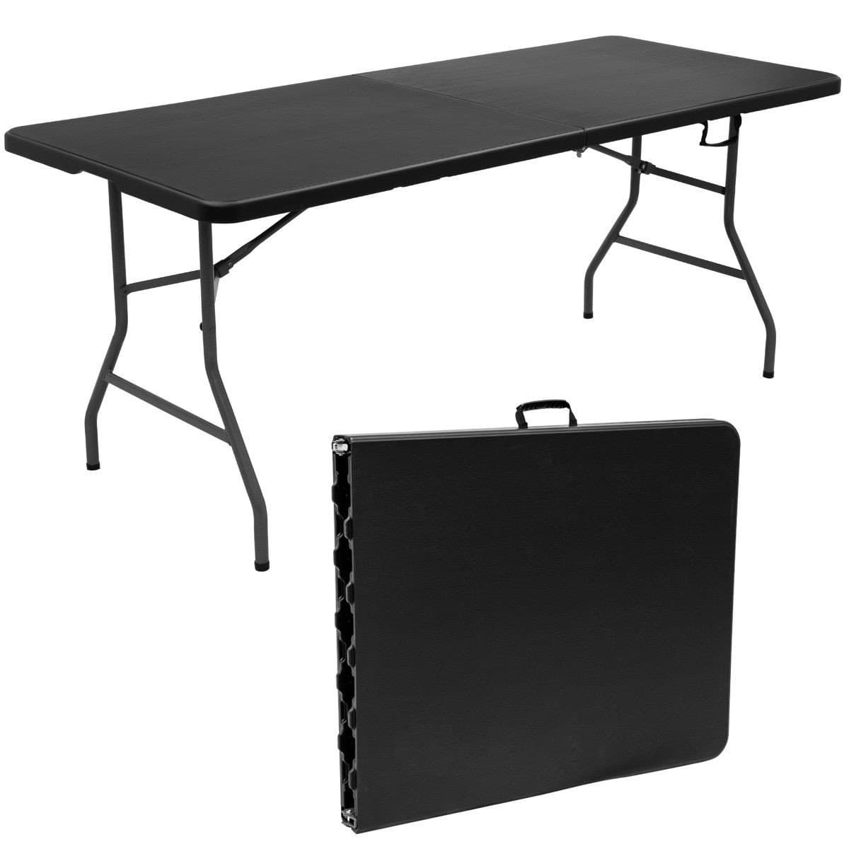 Custpromo 6' Folding Picnic Party Dining Portable Work Table, Fold in Half, Outdoor and Indoor Use (Black)