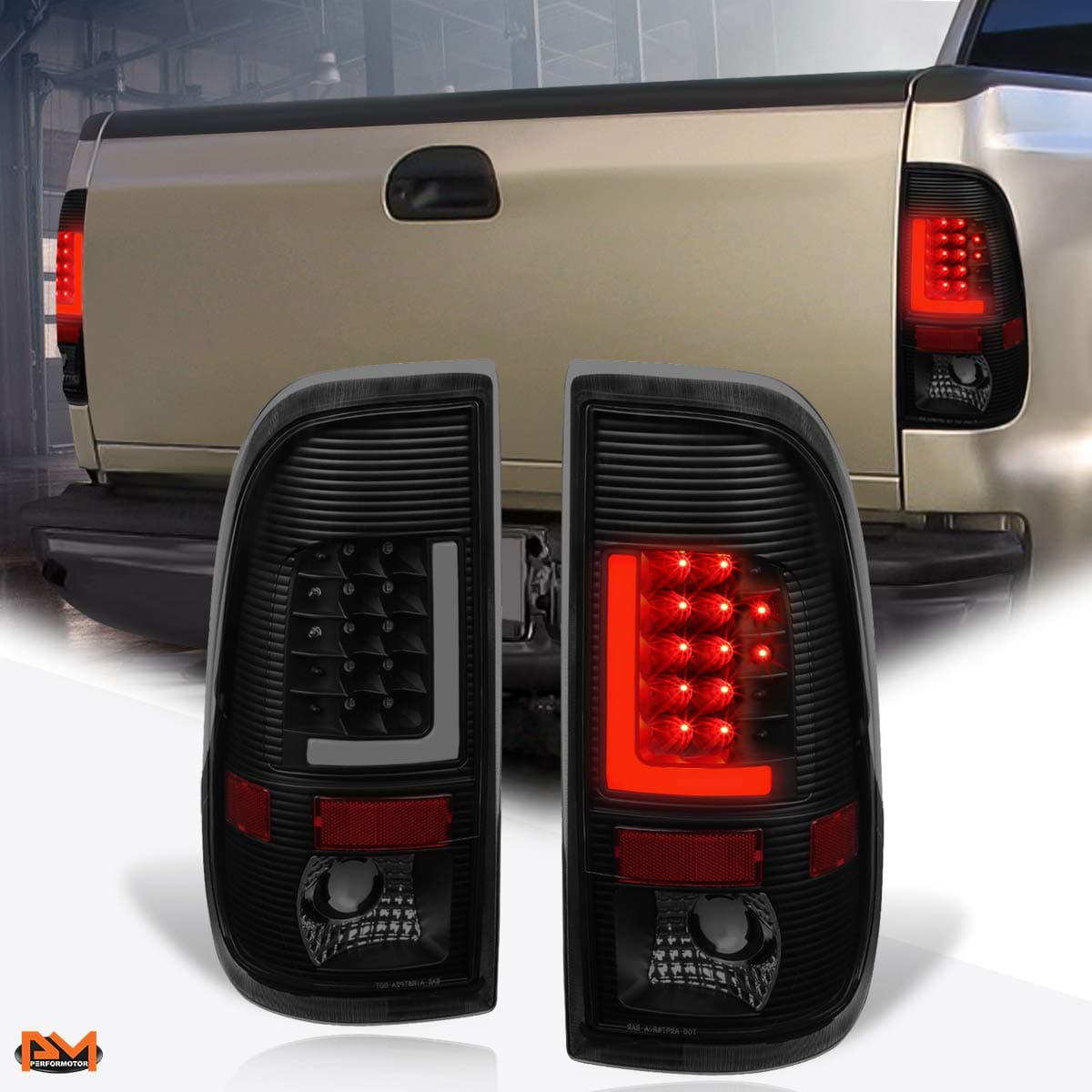 Pair 3D LED L-Bar Tail Lights Rear Brake/Reverse Lamps Tinted Compatible with Ford Super Duty 97-07