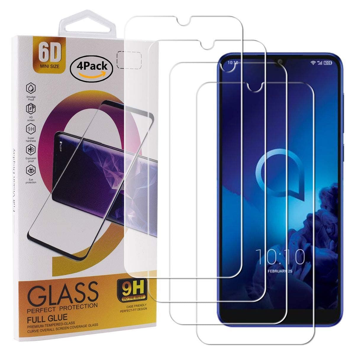 Guran 4 Pack Tempered Glass Screen Protector For Alcatel 3 (2019) Smartphone Scratch Resistance Protection 9H Hardness HD Transparent Shatter Proof Film