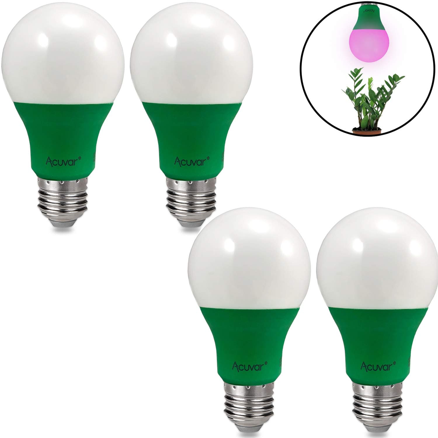 4 Acuvar A19 9W E26 LED Grow Light Bulbs Hydroponic Full Spectrum Enriched Ideal for Budding, Flowering & Vegetative Growth