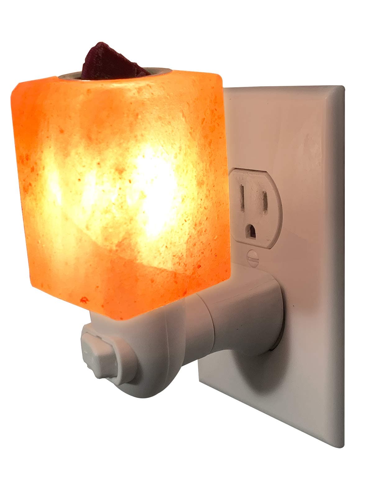 Dream Salts Himalayan Salt Night Light, Decorative Plug in for Warming Scented Candle Wax Melts, Tarts & Oils, Hand Carved Wall Lamp with Natural Amber Glow and Wax Warmer Dish (Cube)