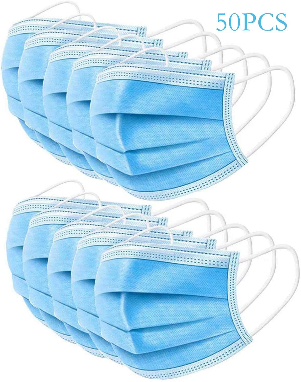 50 Pcs Disposable Three-Layer Masks with Earloop and Nose Clip for Protection Can Filter Toxic Gases