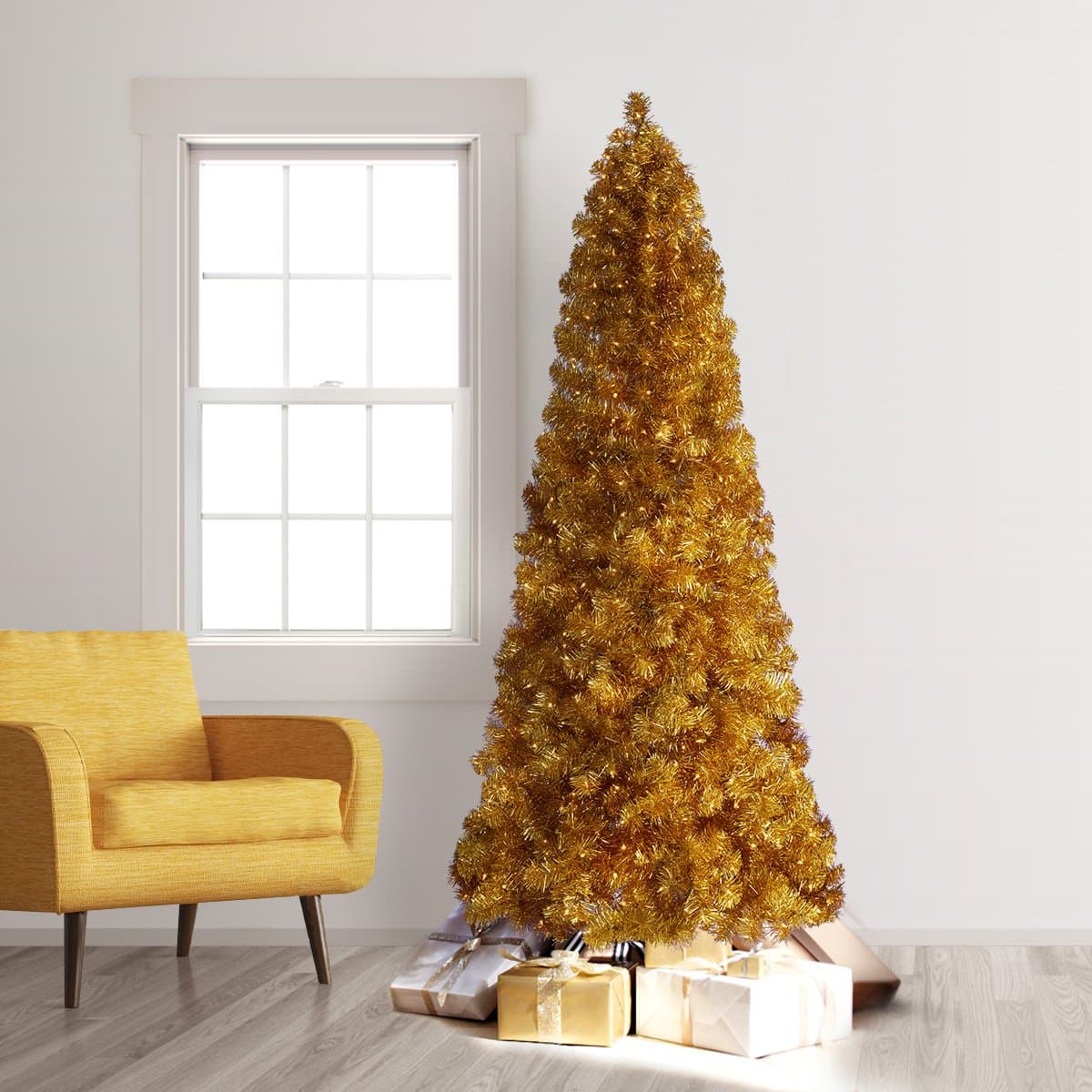 Treetopia Basics - Gold Artificial Christmas Tree, 7.5 Feet, Clear Lights