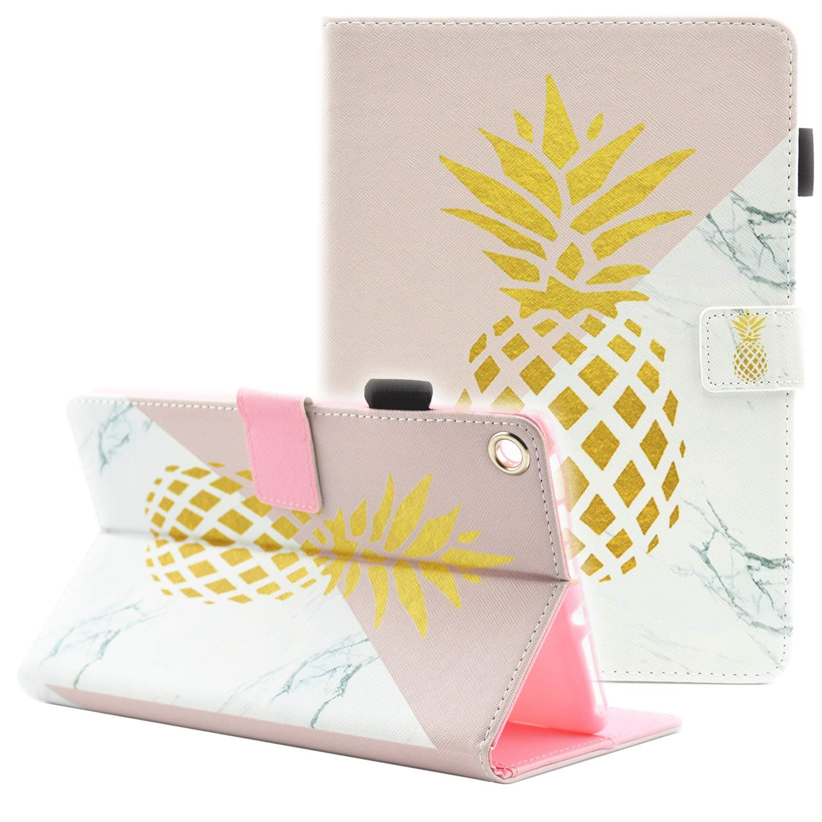 Case for Amazon Fire HD 8 Old Model (Fits 2018 2017 2016 Version, 8th/7th/6th Gen),Not Fit All-New HD 8 10th Gen 2020 Tablet, Fvimi Leather Folio Smart Cover with Auto Wake/Sleep, Gold Pineapple