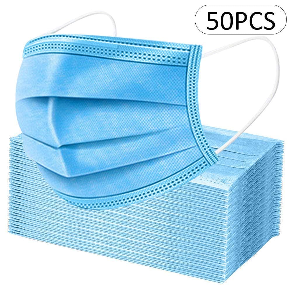 Goffdey 50Pcs Disposable Face 𝐌𝐀𝐒𝐊 with 3 Layer Filter, 3 Ply Filter Breathable Safety 𝐌𝐀𝐒𝐊 with Elastic Earloop