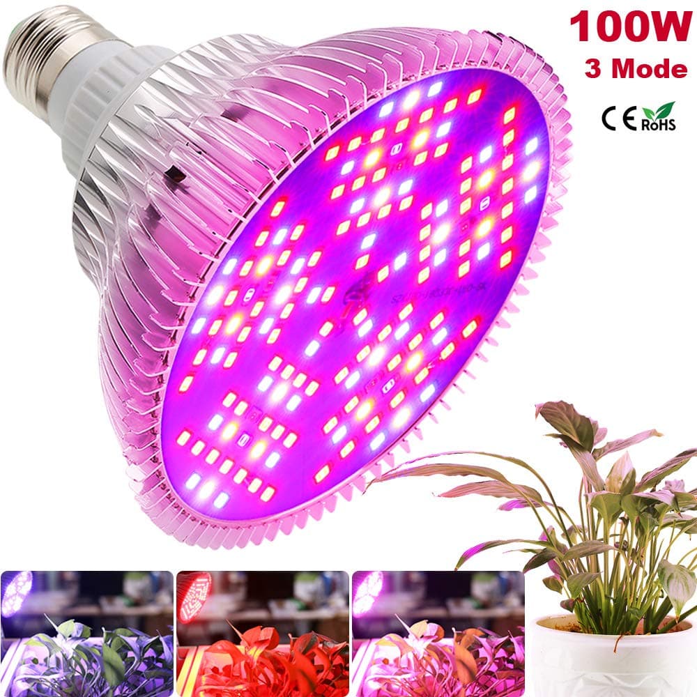 100W Led Grow Light Bulb, 3 Mode Growth, Bloom, Full Spectrum Led Plant Bulb 150 Leds Plant Light Bulb For Indoor Plants, Garden, Flowers, Vegetables, Greenhouse & Hydroponic E26 Light Bulb By MILYN