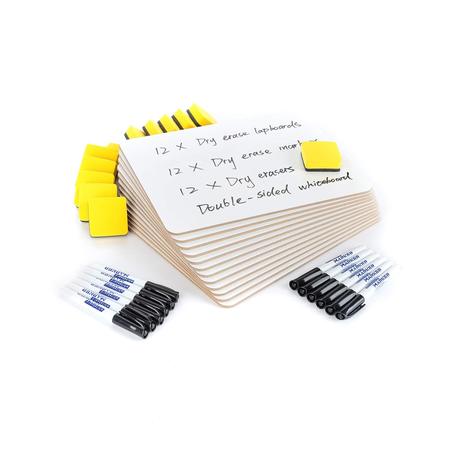 MAKELLO A4 Whiteboard Double Sided Dry Erase Lap Board, 12 Pack, 12 Dry Erasers, 12 Markers