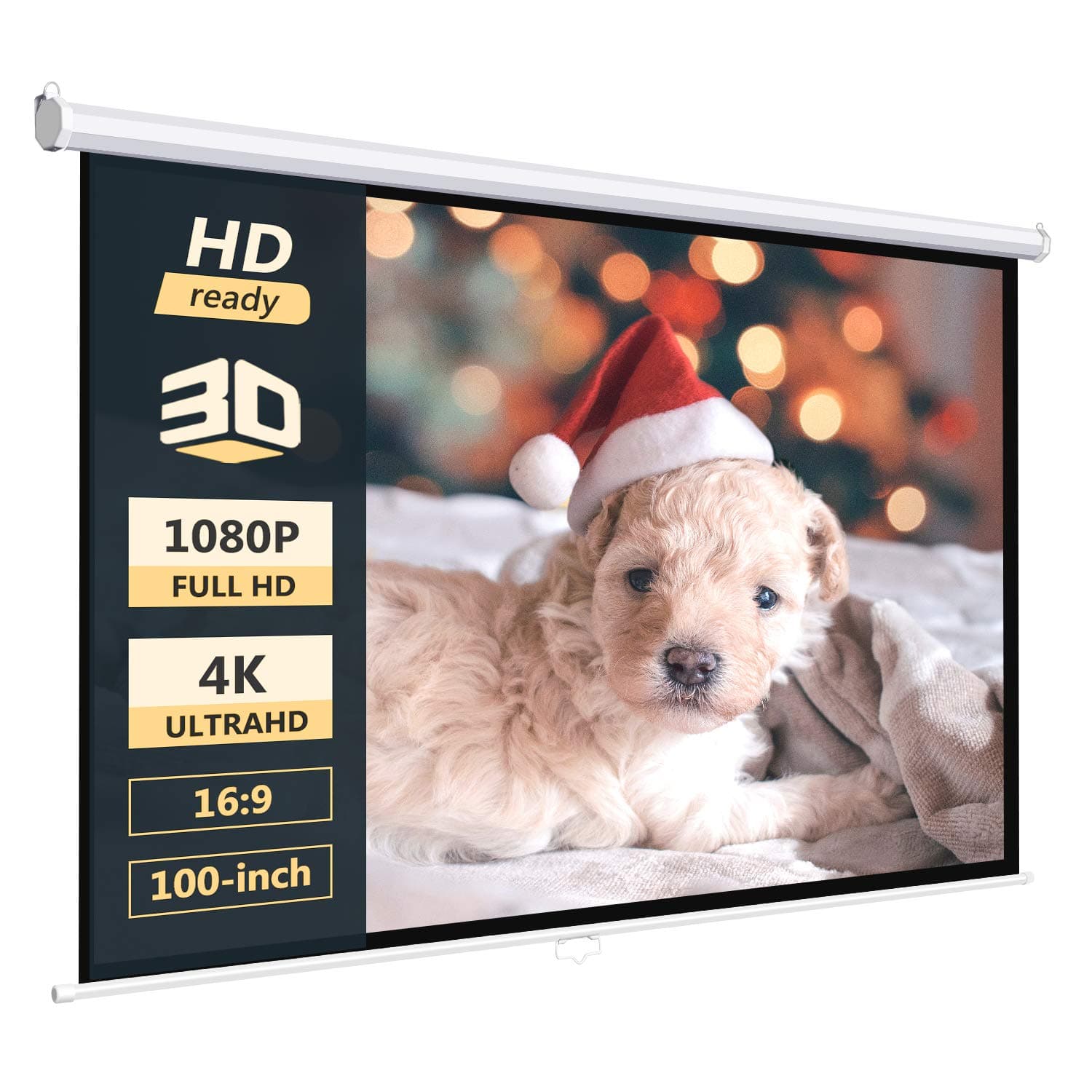 Neewer 100-inch Projector Screen, Manual Pull Down Self-Lock Projection Screen 16:9 100-inch Diagonal 8K/4K HD with Metal Housing and Wrinkle-Free 160° Viewing Angle for Home Theater Office Classroom