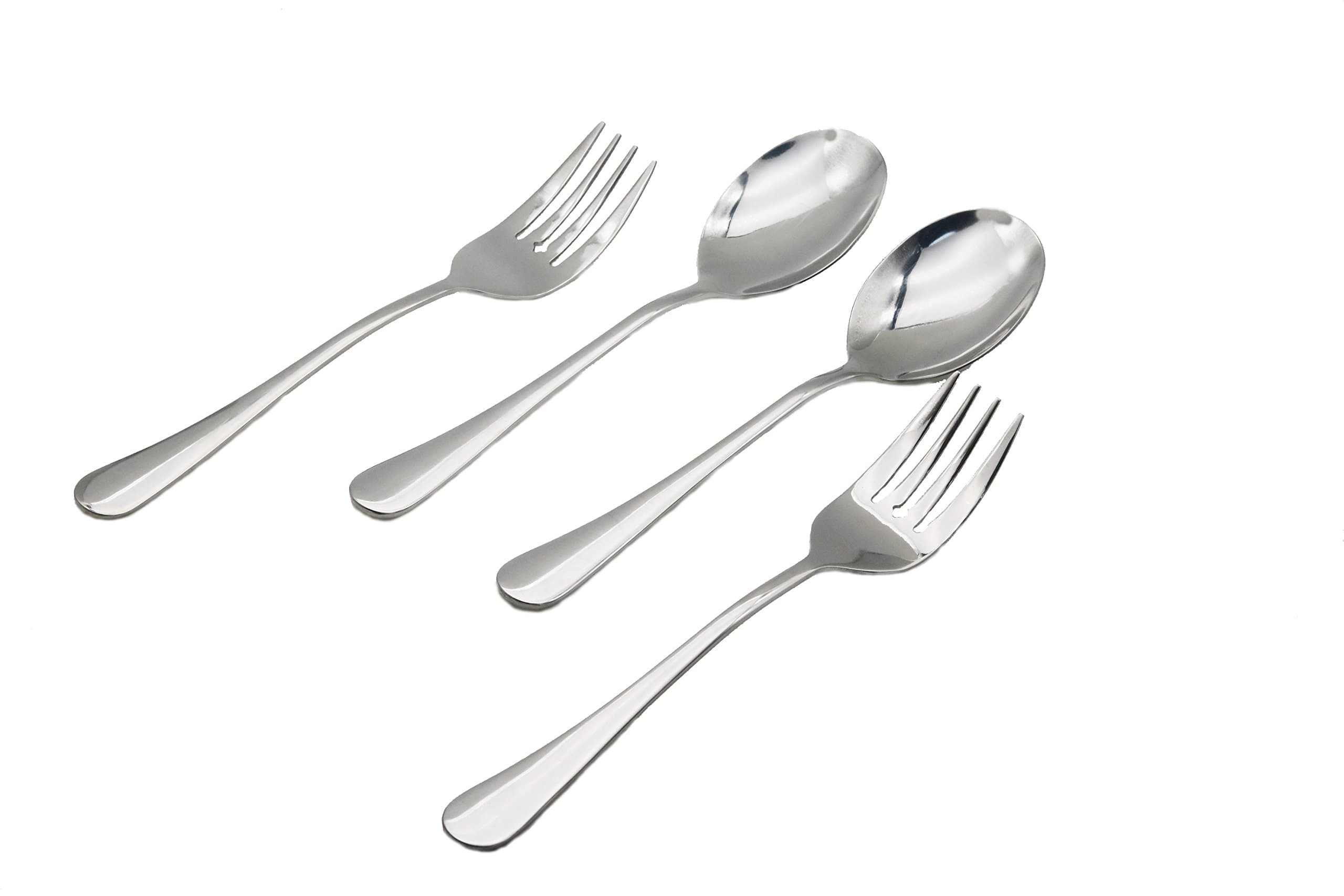 Flatware serving sets,Serving Spoons & Serving Forks Set (4 pack, 2 of each),Buffet & Banquet Style Elegant Classic Serving Utensils, Never Rust Durable Stainless Steel(4-piece set)