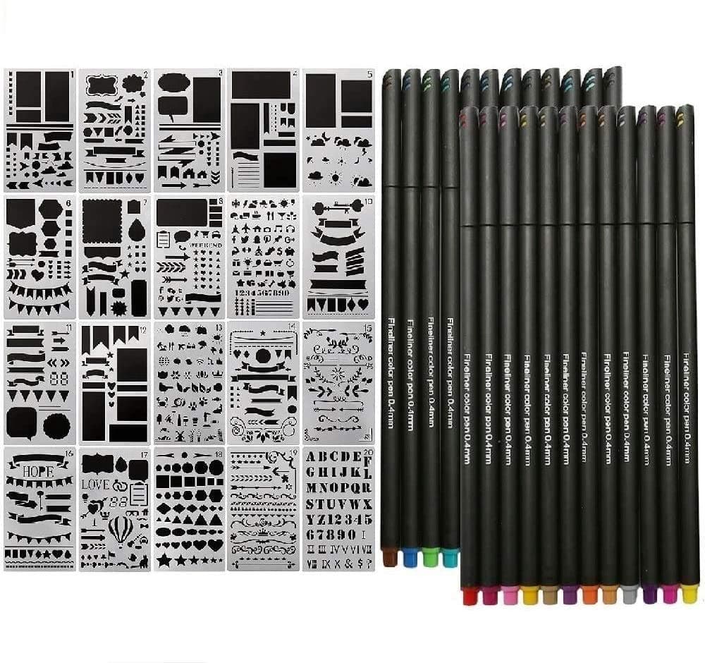 44 PCS Journal Stencils and Pens Set,Plastic Journal Stencil and Journal Pens for Journal/Notebook/Diary/Scrapbook DIY Drawing Template