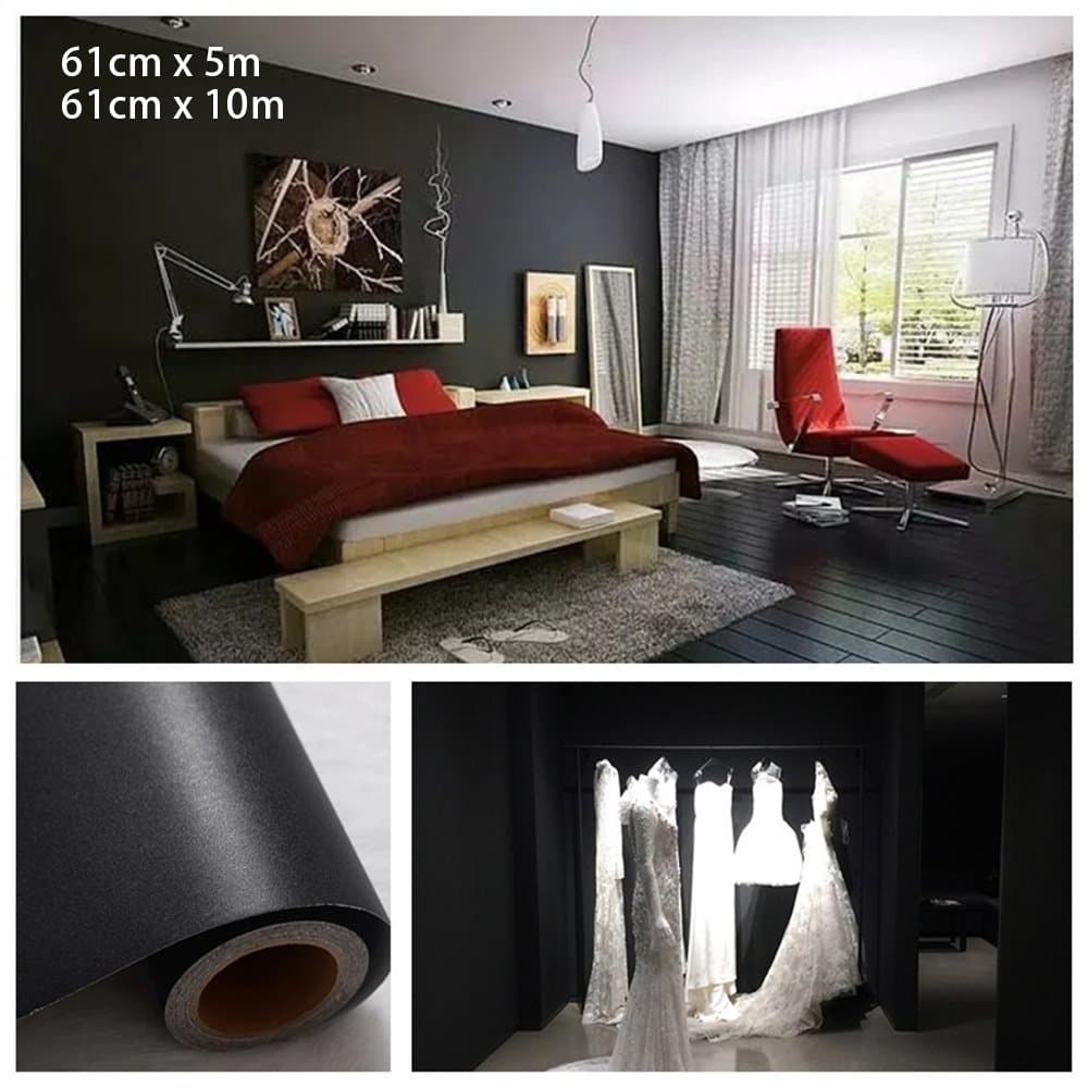 Kitchen Cupboard Doors Units Wall Draws Cover Self Adhesive Gloss Matt (61cm*5m, Black Gloss)