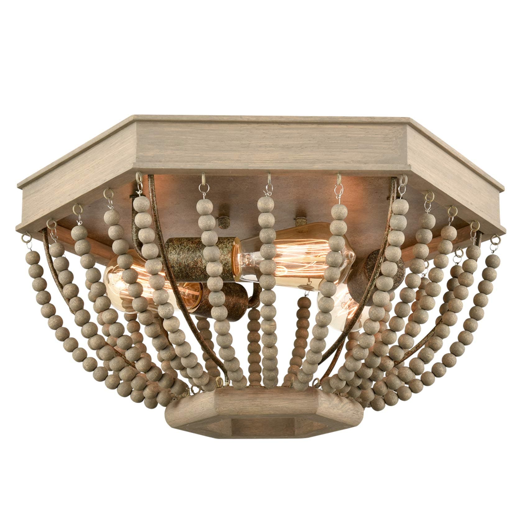 Dazhuan Rustic Wood Bead Flush Mount Ceiling Lights Weathered Distressed Gray