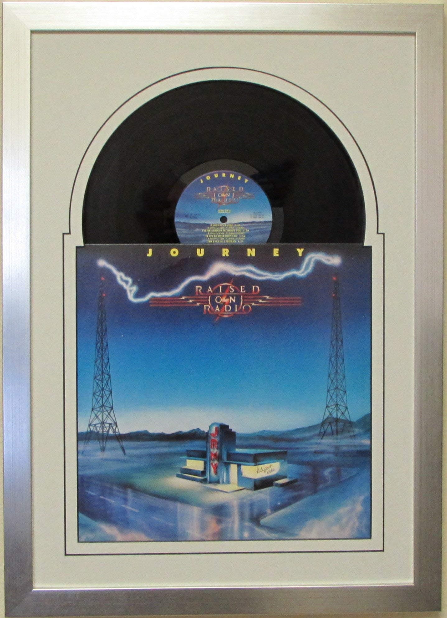 Record Album Display Frame Jukebox Style Matting Solid Wood Frame and Real Glass (Not Plastic) (Brushed Silver Frame)