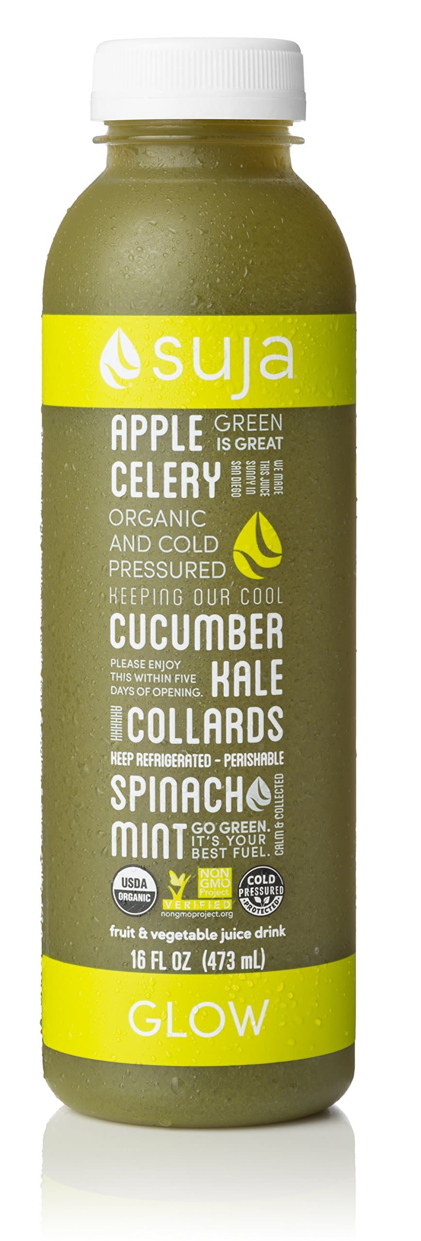 Suja Organic Cold-Pressed Juice, Glow, 16 Fl Oz (Pack of 6), Plant-Powered Vegetable and Fruit Juices, Vegan, Gluten-free, Non-GMO, Made in USA