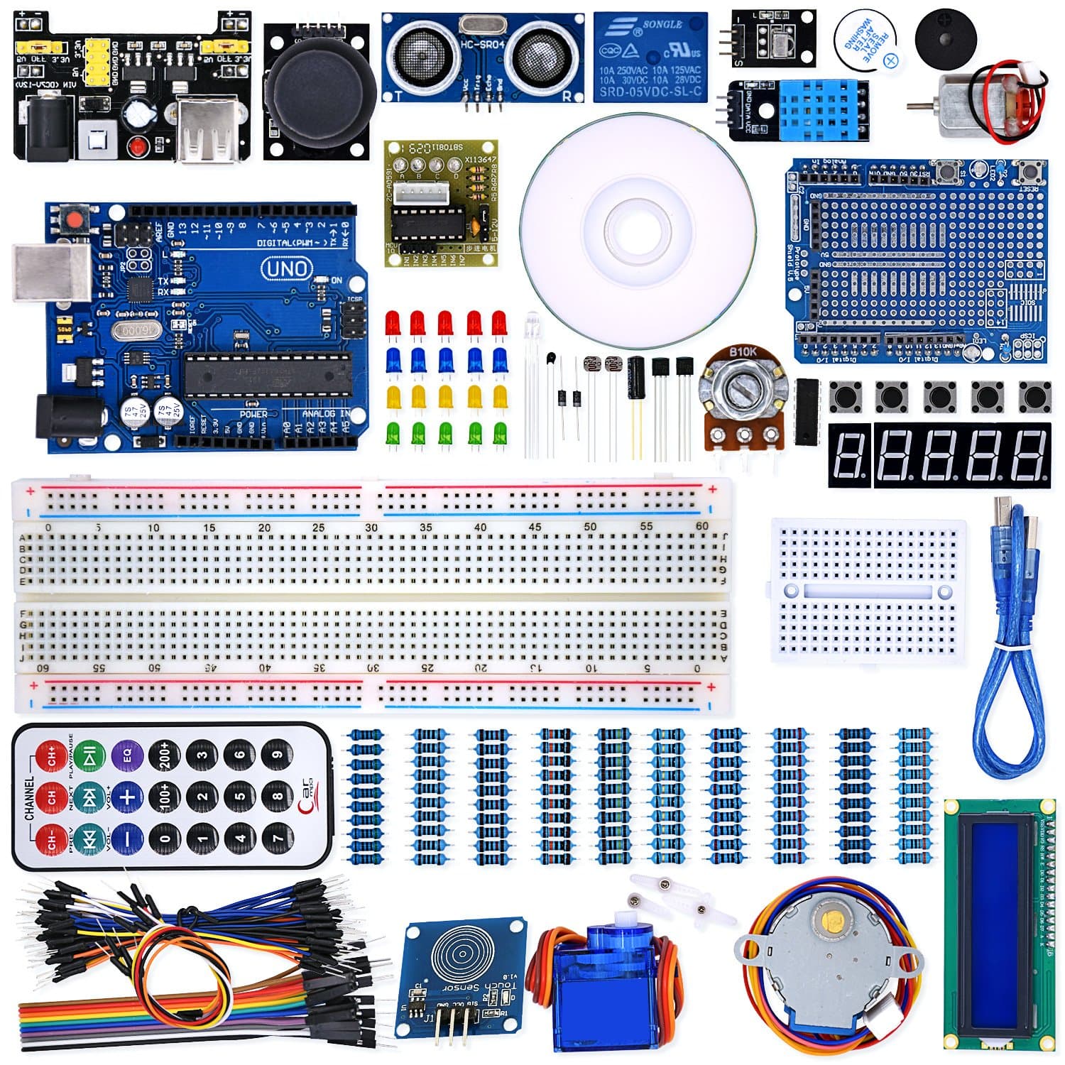 WeiKedz UNO Project Super Starter Kit with Lessons CD, Relay, UNO R3, Jumper Wire, SG90 Servo, Joystick Module, Ultrasonic Sensor, DHT11, ect. for Arduino with Free Touch Module
