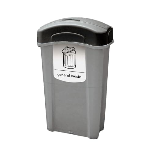 Eco Nexus 85 General Waste Collection Bin (Grey, Black, White Sticker) – 85-Litre General Waste Bin with Choice of Lid Options – Slim Plastic Office (Flip Lid)