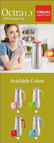 Visual Octra 1.3 Stailness Steel Jug | Pack 1| Great for Water & Juice | BPA Free | Use for Home, Office, Hotels, Restaurants | 1.3 LTR (Red)