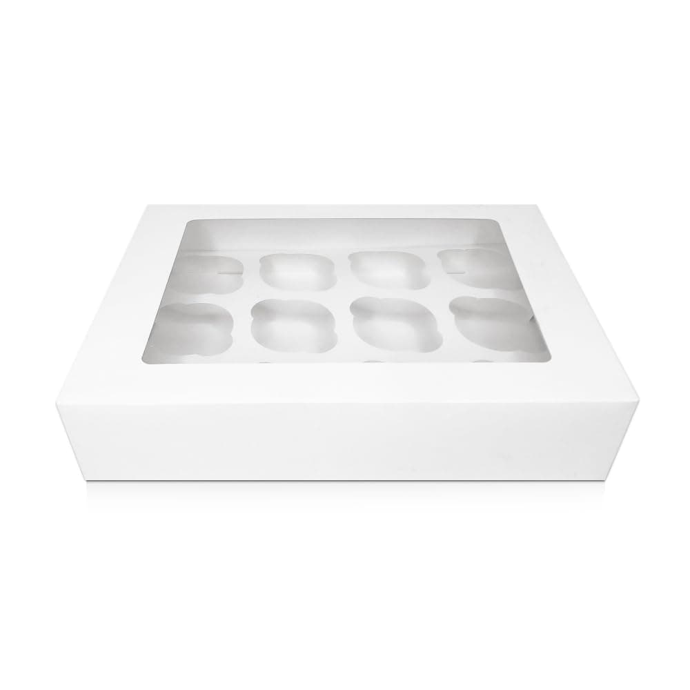 10 x Premium White 12 Hole Cavity Cupcake Boxes with Window and Inserts - (Rounded Inserts)