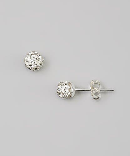 Sterling Silver and White Crystal Pave Bead Stud Earring (ESHW)