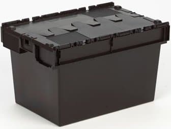 10 x Attached Lidded Plastic Box 80 Litres - Recycled Plastic Storage Box Container Crate Tote with Lid - Attached Lid Box