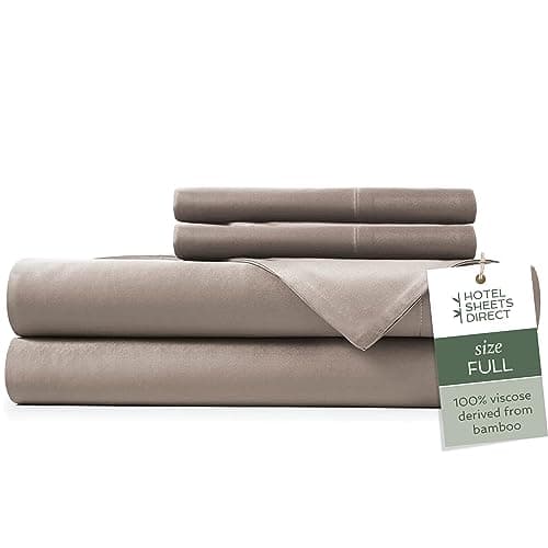 Hotel Sheets Direct 4 Piece Bed Sheet Set Full Size, 100% Viscose Derived from Bamboo Sheets Set with 2 Pillowcases, Cooling & Breathable Luxury Bedding, Moisture-Wicking & Silky Soft Texture, Sand