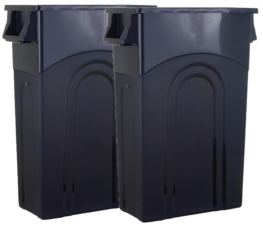 United Solutions Highboy Waste Container, 23 Gallon, 2-Pack, Space Saving Slim Profile and Easy Trash Bag Removal, Indoor or Outdoor Use, Integrated Handles for Easy Carrying, Black (TI0085)