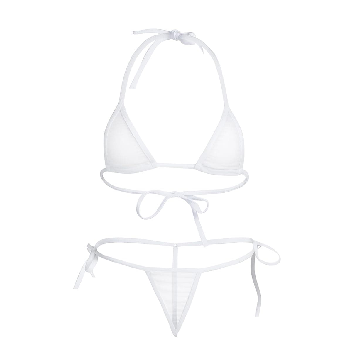 Womens Sexy Tiny 2PCs Bikini Set Sheer Mesh See Through Swimsuit Bra Top with G-String Briefs