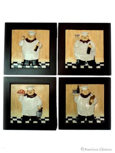 American Chateau Fat Chefs Kitchen Decor Chef Wall Plaques Set 4 Pcs French Bistro Art