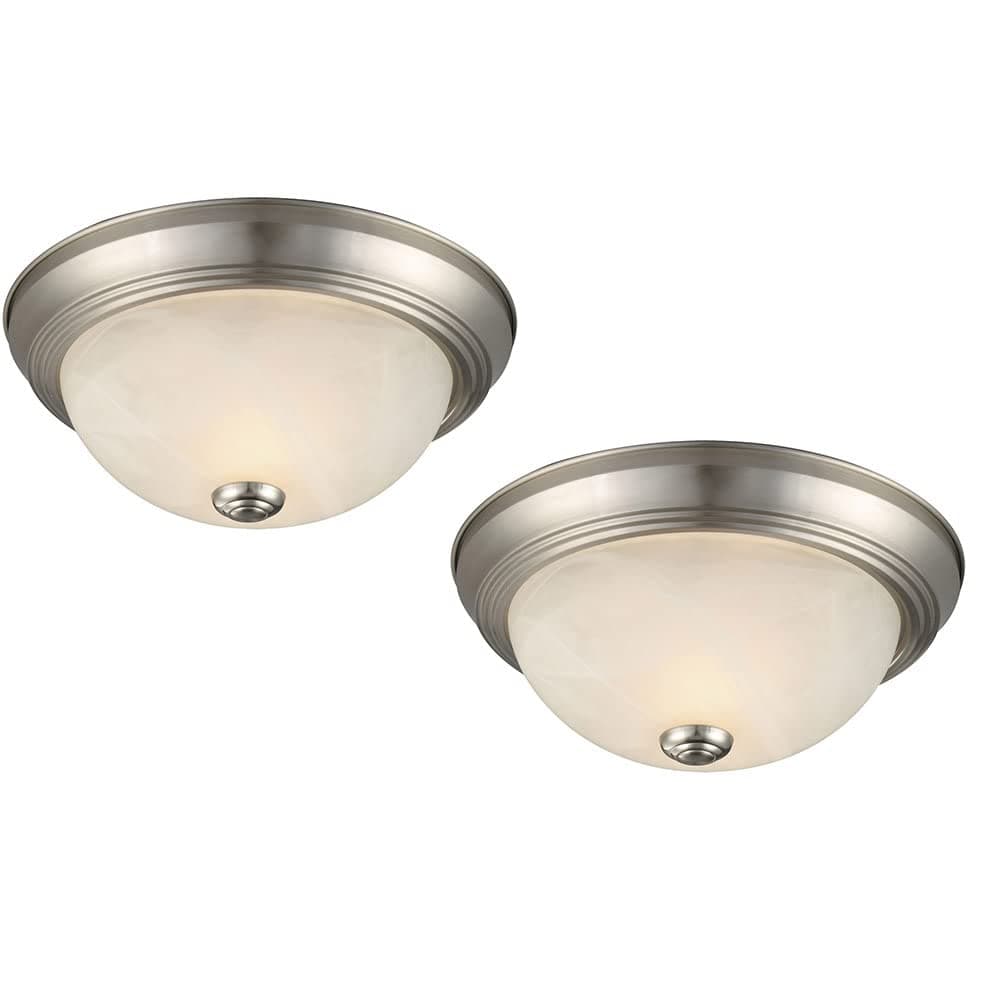 Design House Ceiling Light, Flush Mount, Dimmable, Uses (2) 60W Bulbs, Satin Nickel, 11.25 in D x 4.75 in H, 2-Pack Includes Two Ceiling Lights, 587527