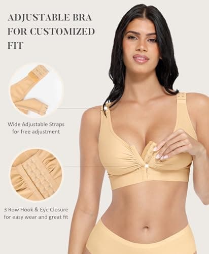 FeelinGirl Post Surgery Compression Bra for Women Front Closure Mastectomy Bra with Adjustable Straps Wirefree