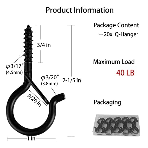 20 PCS Q-Hanger, Screw Hooks for Outdoor String Lights, Safety Buckle Design, Easy Release