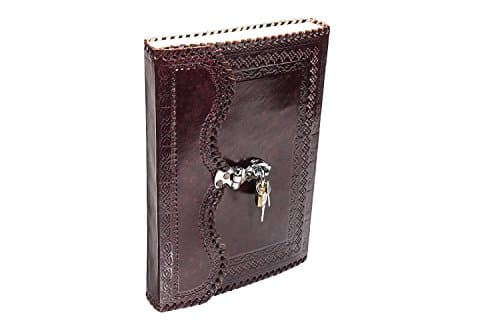 SR MART Leather Journal Writing Notebook 100 Pages - Brown Key Lock Antique Handmade Leather Bound Daily Notepad for Men & Women Art Sketchbook Travel Diary to Write & Draw in (10 X 7 X 2 inch)