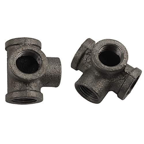 Venseri Black Malleable Tee Fitting, 1/2" 4 Way Pipe Fitting, Malleable Iron Black Outlet Cross Female Tube Connector, 2-Pack (1/2 inch)