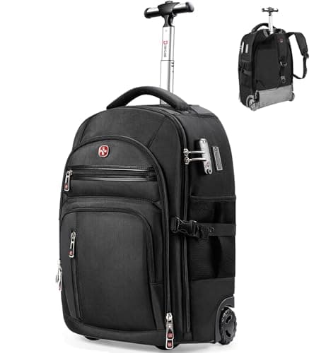 star cloud Rolling Backpack with Wheels, USB & Type-C Charging Ports, 21x14x9, Black, 17.3 INCH, Travel Backpacks