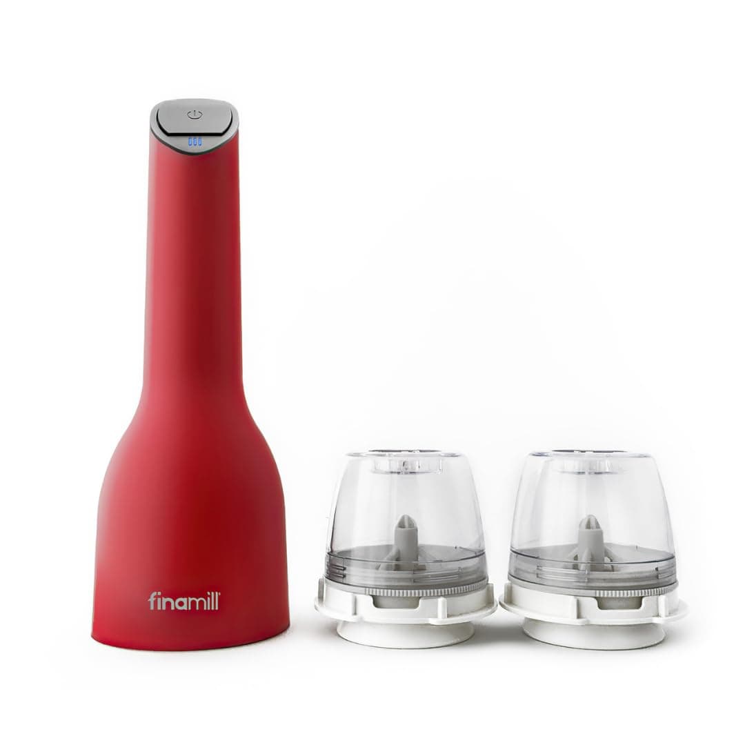 USB Rechargeable Pepper Mill & Spice Grinder | Adjustable Coarseness, Ceramic Grinding Elements, One Touch Operation with LED Light | Includes 2 Quick-Change PRO Plus Pods | Sangria Red