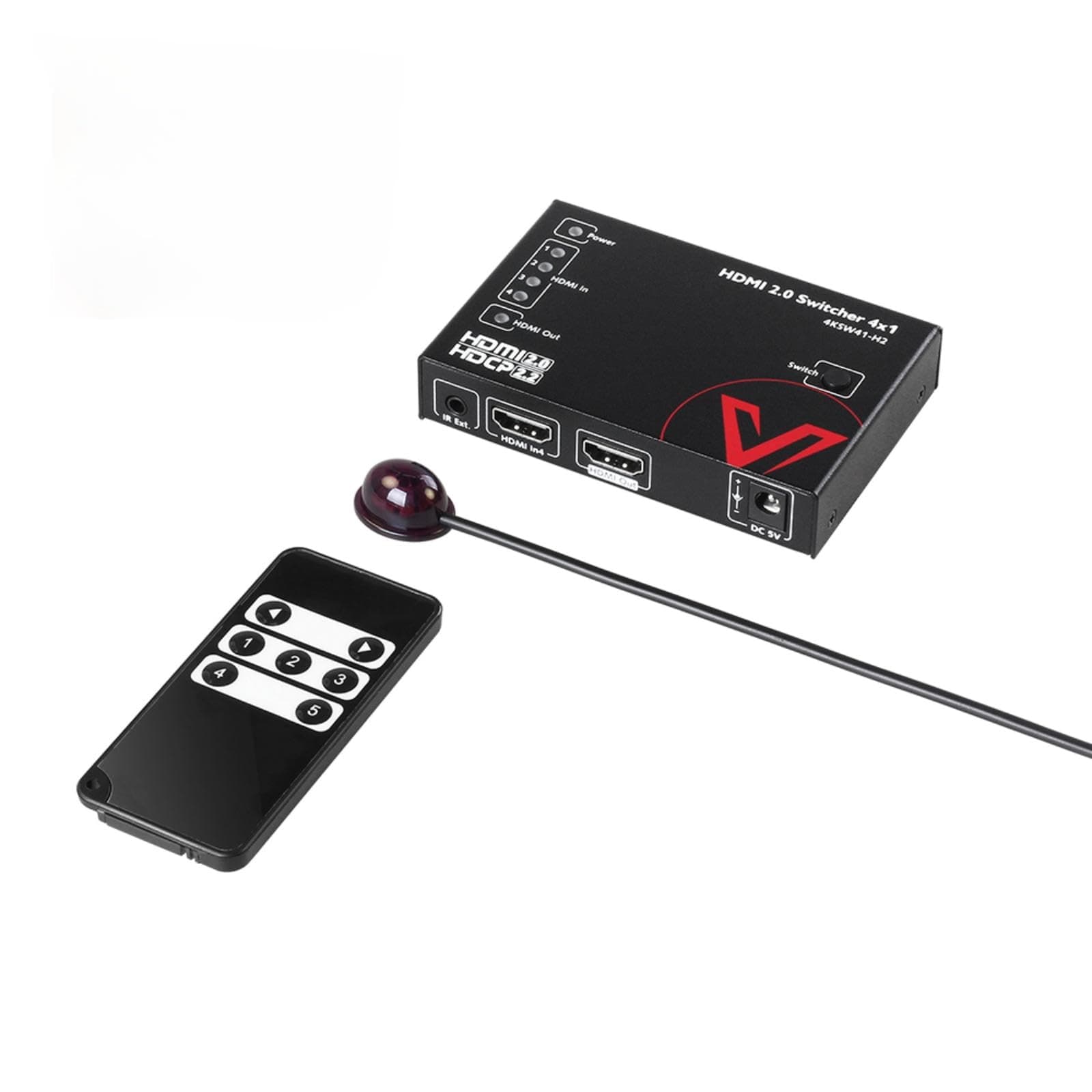 AV Access HDMI 2.0 Switch 4 in 1 Out UHD 4K@60Hz & 1080p@120Hz, HDR10 Dobly Vision and 3D, 18Gbps Zero Latency, HDCP 2.2, Plug & Play, IR Remote/Plug-in/Button Switch, Digital DTS-HD TrueHD Audio