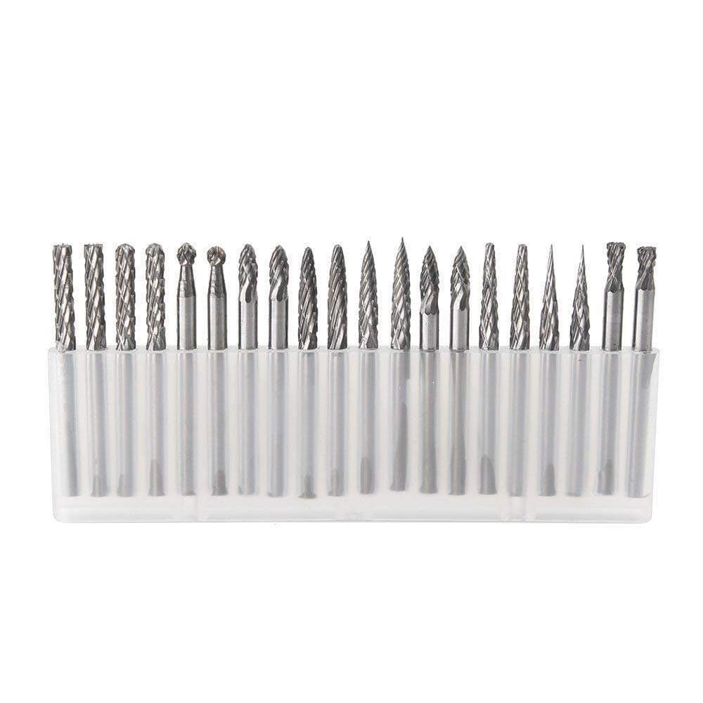 20pcs Solid Carbide Burr Set 0.118‘’(3mm)shank Tungsten Carbide Rotary Files Burrs with 3mm Cutting Head diameter Fits Most Rotary Drill Die Grinder for Woodworking,Engraving,Drilling,Carving