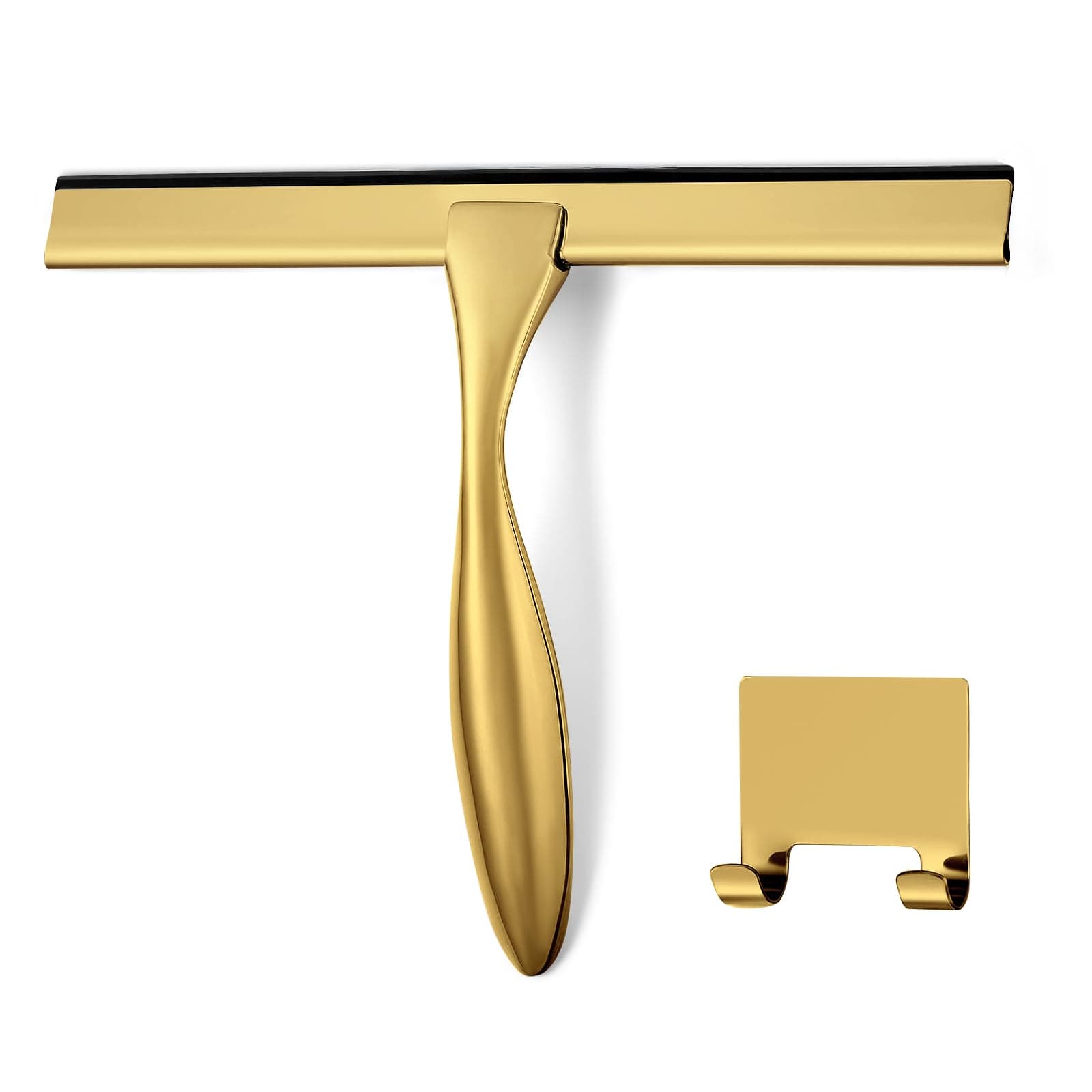 HIWARE All-Purpose Shower Squeegee for Shower Doors, Bathroom, Window and Car Glass - Brass, Stainless Steel, 12 Inches