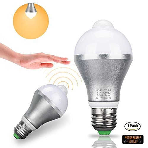 Motion Sensor Light Bulb,HAIMI TREE 5W E26/E27 Smart PIR LED Bulbs Auto On/Off Night Lights for Stairs Garage Corridor Walkway Yard Hallway Patio Carport (Warm White)