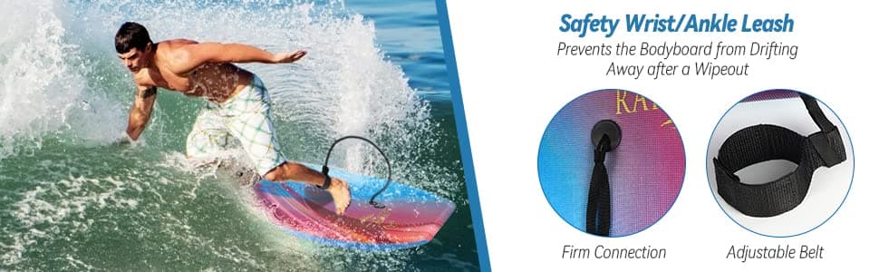 Body Board Lightweight with EPS Core, HDPE Slick Bottom, Leash & Adjustable Wrist Rope, Great Surfing for Kids and Adults (Blue, 41-INCH)