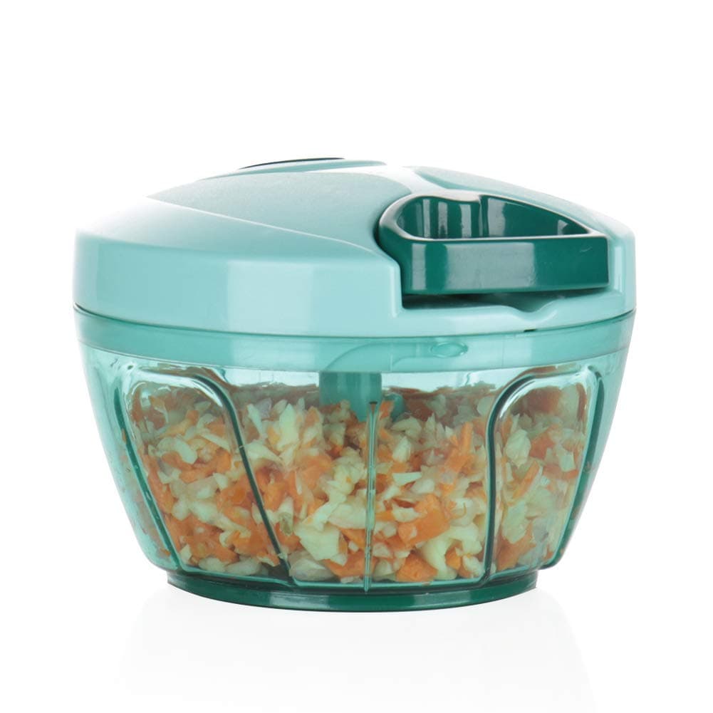 Ourokhome Manual Food Processor Vegetable Chopper, Portable Hand Pull String Garlic Mincer Onion Cutter for Veggies, Ginger, Fruits, Nuts, Herbs, etc., 500ml, Blue