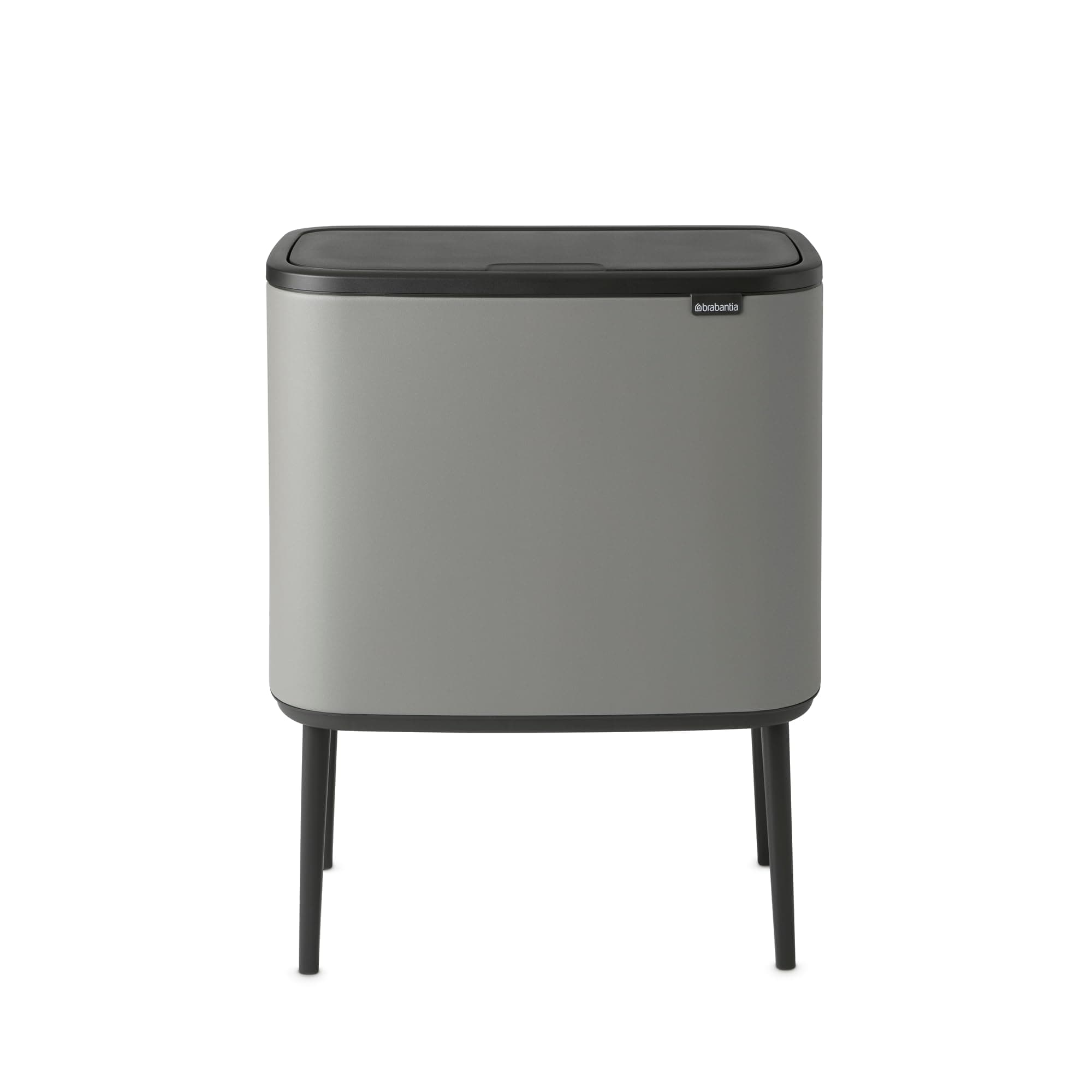 Brabantia Bo Touch Top Kitchen Trash Can with Single Compartment & Raised Legs | Mineral Gray | 9.5 Gal Inner Bucket | Soft-Close Garbage Can, Stay-Open Lid | Fits Against Wall | + Trash Bags