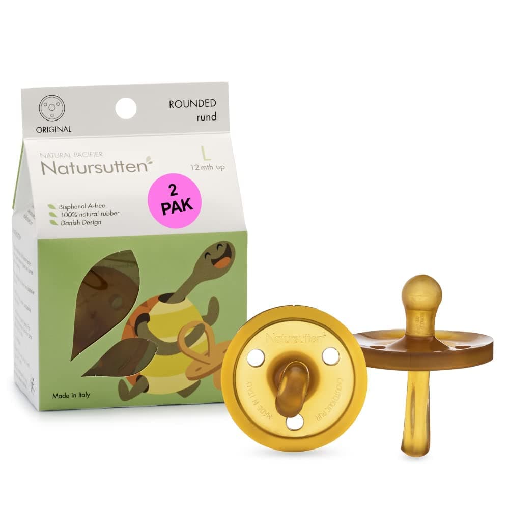 Natursutten 2-Pack Natural Rubber Pacifiers - Safe & Soft BPA-Free Pacifier for Breastfeeding Babies, Made in Italy, Original Shield Round Nipple, 12-18 Months