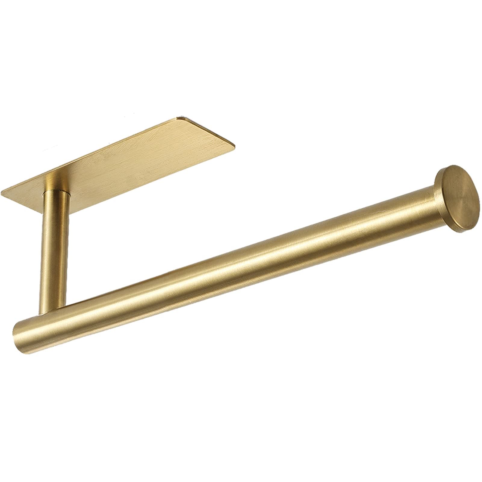 theaoo Paper Towel Holder for Kitchen, Adhesive Under Cabinet Paper Towel Roll Rack for Bathroom Towel, Wall Mounted Matte Black, SUS304 Stainless Steel(1, Gold)