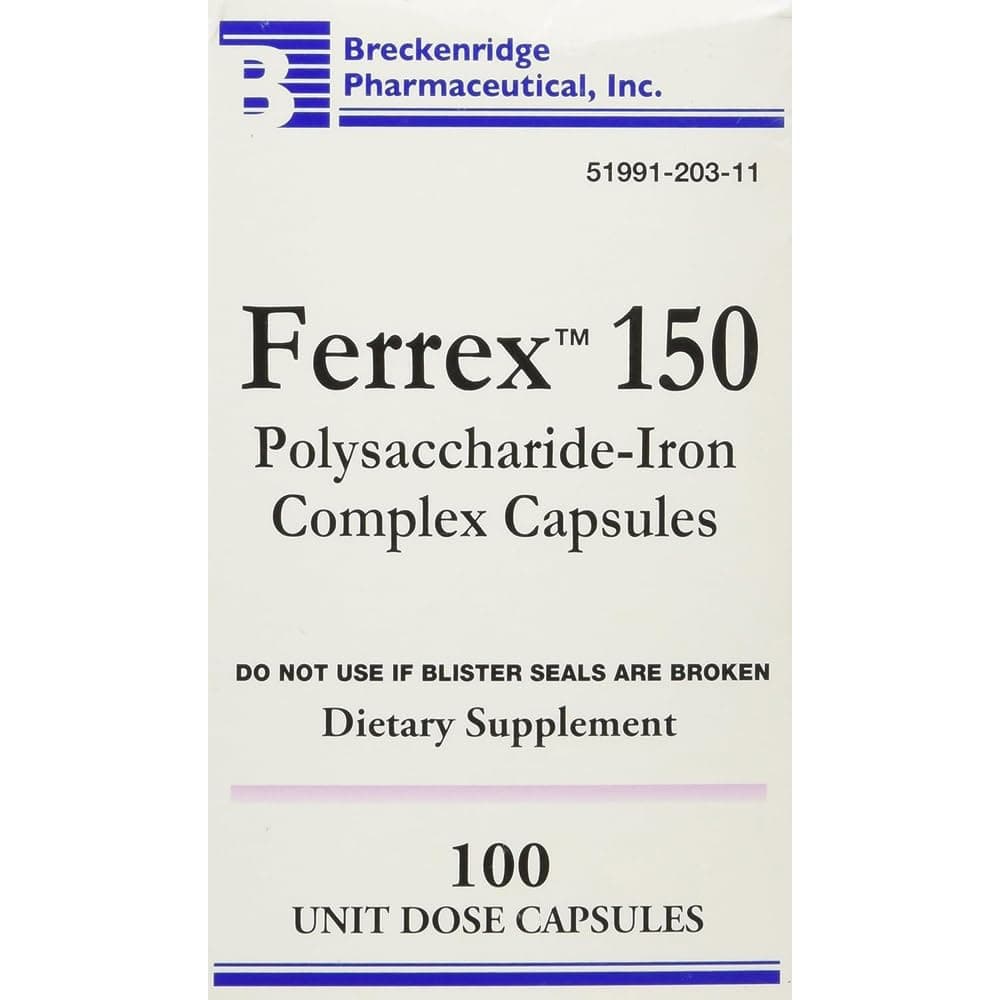 Ferrex -150 Capsules, Prevents Iron Deficiency - 100 Each (2)