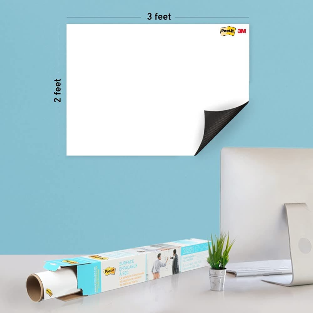 3M Post-it Dry Erase Writing Surface | Whiteboard sticker | Super Sticky, removes Without Residue | White, 3ft x 2ft | for Professionals &Work from home, Peel and Stick, 10.5 cm.